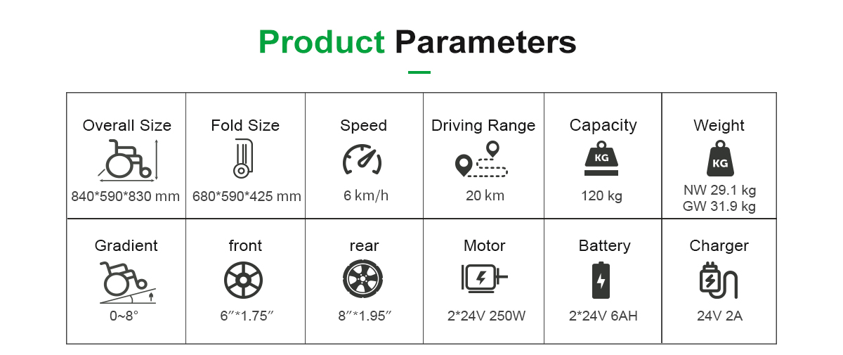 D07 Elektrikli Tekerlekli Sandalye Parametreleri