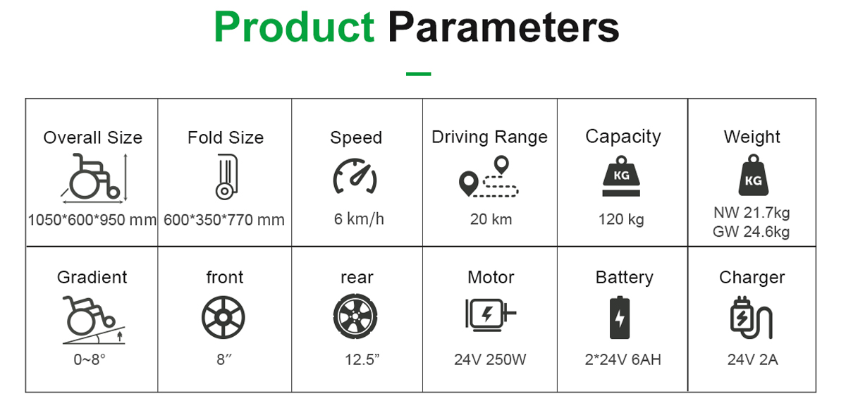 DC03 Elektrikli Tekerlekli Sandalye Parametreleri